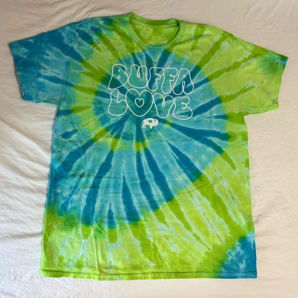 Green and Blue Buffalo Tie-Dye Graphic T-Shirt - Picture 2 of 4